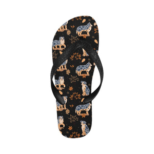 Flower Garden Australian Shepherd Unisex Slippers-Black-S-25