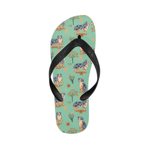 Flower Garden Australian Shepherd Unisex Slippers-MediumAquaMarine-S-14