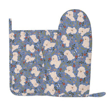 Load image into Gallery viewer, Flower Garden Bichon Frise Oven Gloves-Kitchen Decor-Blue-One Size-1