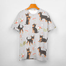 Load image into Gallery viewer, Flower Garden Black and Tan Chihuahua All Over Print Women&#39;s Cotton T-Shirt - 4 Colors-Apparel-Apparel, Chihuahua, Shirt, T Shirt-14