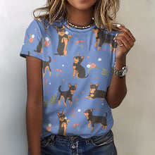 Load image into Gallery viewer, Flower Garden Black and Tan Chihuahua All Over Print Women&#39;s Cotton T-Shirt - 4 Colors-Apparel-Apparel, Chihuahua, Shirt, T Shirt-19