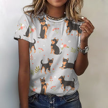 Load image into Gallery viewer, Flower Garden Black and Tan Chihuahua All Over Print Women&#39;s Cotton T-Shirt - 4 Colors-Apparel-Apparel, Chihuahua, Shirt, T Shirt-Light Gray-2XS-3