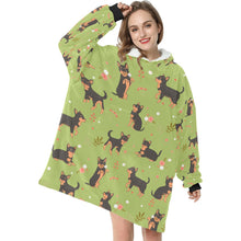 Load image into Gallery viewer, Flower Garden Black and Tan Chihuahua Blanket Hoodie for Women-Apparel-Apparel, Blankets-10