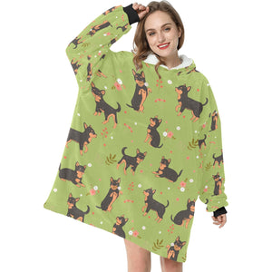 Flower Garden Black and Tan Chihuahua Blanket Hoodie for Women-Apparel-Apparel, Blankets-10