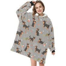 Load image into Gallery viewer, Flower Garden Black and Tan Chihuahua Blanket Hoodie for Women-Apparel-Apparel, Blankets-11