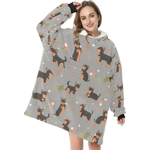 Flower Garden Black and Tan Chihuahua Blanket Hoodie for Women-Apparel-Apparel, Blankets-11