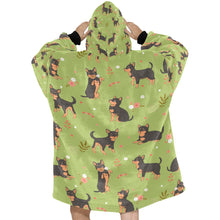 Load image into Gallery viewer, Flower Garden Black and Tan Chihuahua Blanket Hoodie for Women-Apparel-Apparel, Blankets-12