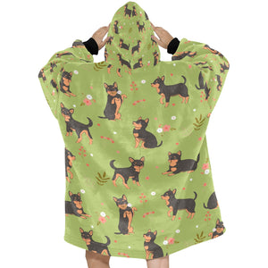 Flower Garden Black and Tan Chihuahua Blanket Hoodie for Women-Apparel-Apparel, Blankets-12