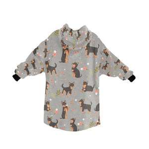 Flower Garden Black and Tan Chihuahua Blanket Hoodie for Women-Apparel-Apparel, Blankets-14