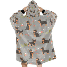 Load image into Gallery viewer, Flower Garden Black and Tan Chihuahua Blanket Hoodie for Women-Apparel-Apparel, Blankets-15