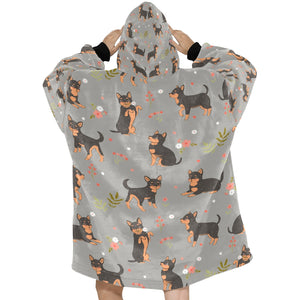 Flower Garden Black and Tan Chihuahua Blanket Hoodie for Women-Apparel-Apparel, Blankets-15