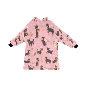 Flower Garden Black and Tan Chihuahua Blanket Hoodie for Women-Apparel-Apparel, Blankets-Pink-ONE SIZE-5