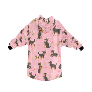 Flower Garden Black and Tan Chihuahua Blanket Hoodie for Women-Apparel-Apparel, Blankets-6