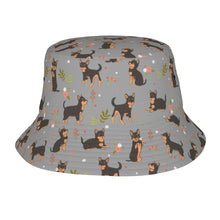 Load image into Gallery viewer, Flower Garden Black and Tan Chihuahua Bucket Hat-Hats &amp; Caps-Accessories,Chihuahua,Dog Dad Gifts,Dog Mom Gifts,Hats-Parisian Gray-One Size-1