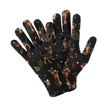 Load image into Gallery viewer, Flower Garden Black and Tan Chihuahua Touch Screen Gloves-Accessories-Accessories, Chihuahua, Dog Dad Gifts, Dog Mom Gifts, Gloves-Black-5