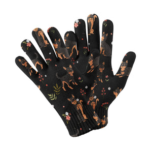 Flower Garden Black and Tan Chihuahua Touch Screen Gloves-Accessories-Accessories, Chihuahua, Dog Dad Gifts, Dog Mom Gifts, Gloves-Black-5