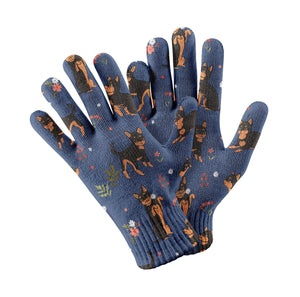 Flower Garden Black and Tan Chihuahua Touch Screen Gloves-Accessories-Accessories, Chihuahua, Dog Dad Gifts, Dog Mom Gifts, Gloves-Navy-3