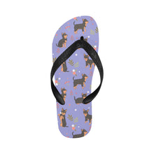 Load image into Gallery viewer, Flower Garden Black and Tan Chihuahua Unisex Slippers-Footwear-Accessories, Chihuahua, Dog Mom Gifts, Slippers-Lavender Purple-S-24