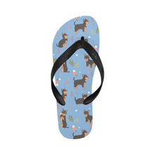 Load image into Gallery viewer, Flower Garden Black and Tan Chihuahua Unisex Slippers-Footwear-Accessories, Chihuahua, Dog Mom Gifts, Slippers-Sky Blue-S-18