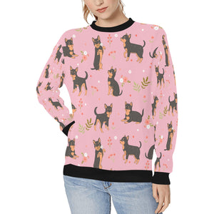 Flower Garden Black and Tan Chihuahua Women's Sweatshirt-Apparel-Apparel, Chihuahua, Sweatshirt-Pink-XS-9