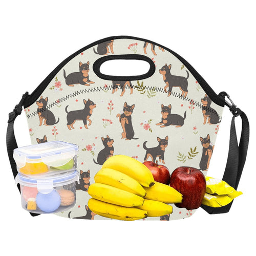 Flower Garden Black Chihuahuas Neoprene Lunch Bag-1