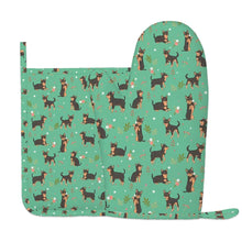 Load image into Gallery viewer, Flower Garden Black Chihuahuas Oven Mitts and Pot Holder Set-Kitchen Decor-Accessories,Chihuahua,Dog Mom Gifts-5