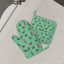 Load image into Gallery viewer, Flower Garden Black Chihuahuas Oven Mitts and Pot Holder Set-Kitchen Decor-Accessories,Chihuahua,Dog Mom Gifts-1