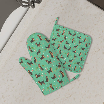 Flower Garden Black Chihuahuas Oven Mitts And Pot Holder Set 7 360x