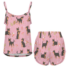 Load image into Gallery viewer, Flower Garden Black Chihuahuas Women's Cami and Shorts Pajama Set-11
