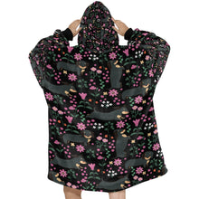 Load image into Gallery viewer, Flower Garden Black Dachshund Blanket Hoodie-Blanket-Apparel, Blanket Hoodie, Blankets, Dachshund, Dog Mom Gifts-12