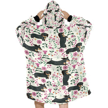 Load image into Gallery viewer, Flower Garden Black Dachshund Blanket Hoodie-Blanket-Apparel, Blanket Hoodie, Blankets, Dachshund, Dog Mom Gifts-15