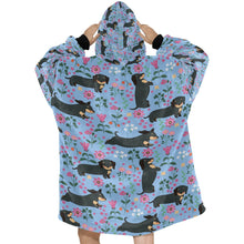 Load image into Gallery viewer, Flower Garden Black Dachshund Blanket Hoodie-Blanket-Apparel, Blanket Hoodie, Blankets, Dachshund, Dog Mom Gifts-24