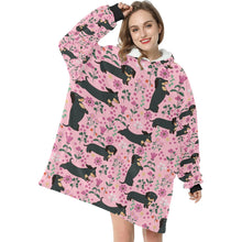 Load image into Gallery viewer, Flower Garden Black Dachshund Blanket Hoodie-Blanket-Apparel, Blanket Hoodie, Blankets, Dachshund, Dog Mom Gifts-2