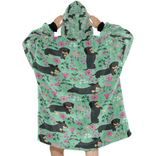 Load image into Gallery viewer, Flower Garden Black Dachshund Blanket Hoodie-Blanket-Apparel, Blanket Hoodie, Blankets, Dachshund, Dog Mom Gifts-30