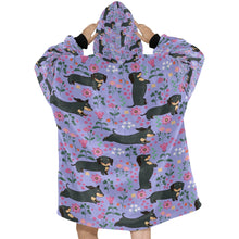 Load image into Gallery viewer, Flower Garden Black Dachshund Blanket Hoodie-Blanket-Apparel, Blanket Hoodie, Blankets, Dachshund, Dog Mom Gifts-33