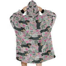 Load image into Gallery viewer, Flower Garden Black Dachshund Blanket Hoodie-Blanket-Apparel, Blanket Hoodie, Blankets, Dachshund, Dog Mom Gifts-36