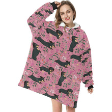 Load image into Gallery viewer, Flower Garden Black Dachshund Blanket Hoodie-Blanket-Apparel, Blanket Hoodie, Blankets, Dachshund, Dog Mom Gifts-3