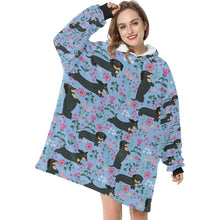 Load image into Gallery viewer, Flower Garden Black Dachshund Blanket Hoodie-Blanket-Apparel, Blanket Hoodie, Blankets, Dachshund, Dog Mom Gifts-4