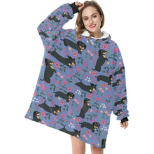 Load image into Gallery viewer, Flower Garden Black Dachshund Blanket Hoodie-Blanket-Apparel, Blanket Hoodie, Blankets, Dachshund, Dog Mom Gifts-5