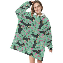 Load image into Gallery viewer, Flower Garden Black Dachshund Blanket Hoodie-Blanket-Apparel, Blanket Hoodie, Blankets, Dachshund, Dog Mom Gifts-6