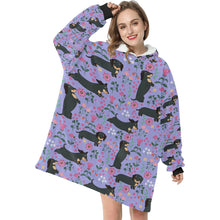 Load image into Gallery viewer, Flower Garden Black Dachshund Blanket Hoodie-Blanket-Apparel, Blanket Hoodie, Blankets, Dachshund, Dog Mom Gifts-7