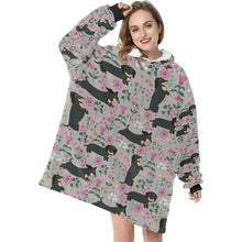 Load image into Gallery viewer, Flower Garden Black Dachshund Blanket Hoodie-Blanket-Apparel, Blanket Hoodie, Blankets, Dachshund, Dog Mom Gifts-8