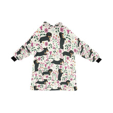 Load image into Gallery viewer, Flower Garden Black Dachshund Blanket Hoodie-Blanket-Apparel, Blanket Hoodie, Blankets, Dachshund, Dog Mom Gifts-Ivory White-ONE SIZE-13