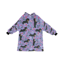 Load image into Gallery viewer, Flower Garden Black Dachshund Blanket Hoodie-Blanket-Apparel, Blanket Hoodie, Blankets, Dachshund, Dog Mom Gifts-Lavender Purple-ONE SIZE-31