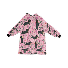 Load image into Gallery viewer, Flower Garden Black Dachshund Blanket Hoodie-Blanket-Apparel, Blanket Hoodie, Blankets, Dachshund, Dog Mom Gifts-Light Pink-ONE SIZE-16