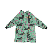 Load image into Gallery viewer, Flower Garden Black Dachshund Blanket Hoodie-Blanket-Apparel, Blanket Hoodie, Blankets, Dachshund, Dog Mom Gifts-Mint Green-ONE SIZE-28