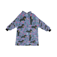 Load image into Gallery viewer, Flower Garden Black Dachshund Blanket Hoodie-Blanket-Apparel, Blanket Hoodie, Blankets, Dachshund, Dog Mom Gifts-Slate Blue-ONE SIZE-25