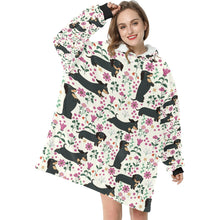 Load image into Gallery viewer, Flower Garden Black Dachshund Blanket Hoodie-Blanket-Apparel, Blanket Hoodie, Blankets, Dachshund, Dog Mom Gifts-1