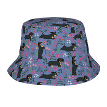 Load image into Gallery viewer, Flower Garden Black Dachshund Bucket Hat-Hats &amp; Caps-Blue-One Size-1