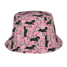 Load image into Gallery viewer, Flower Garden Black Dachshund Bucket Hat-Hats &amp; Caps-Pink-One Size-41